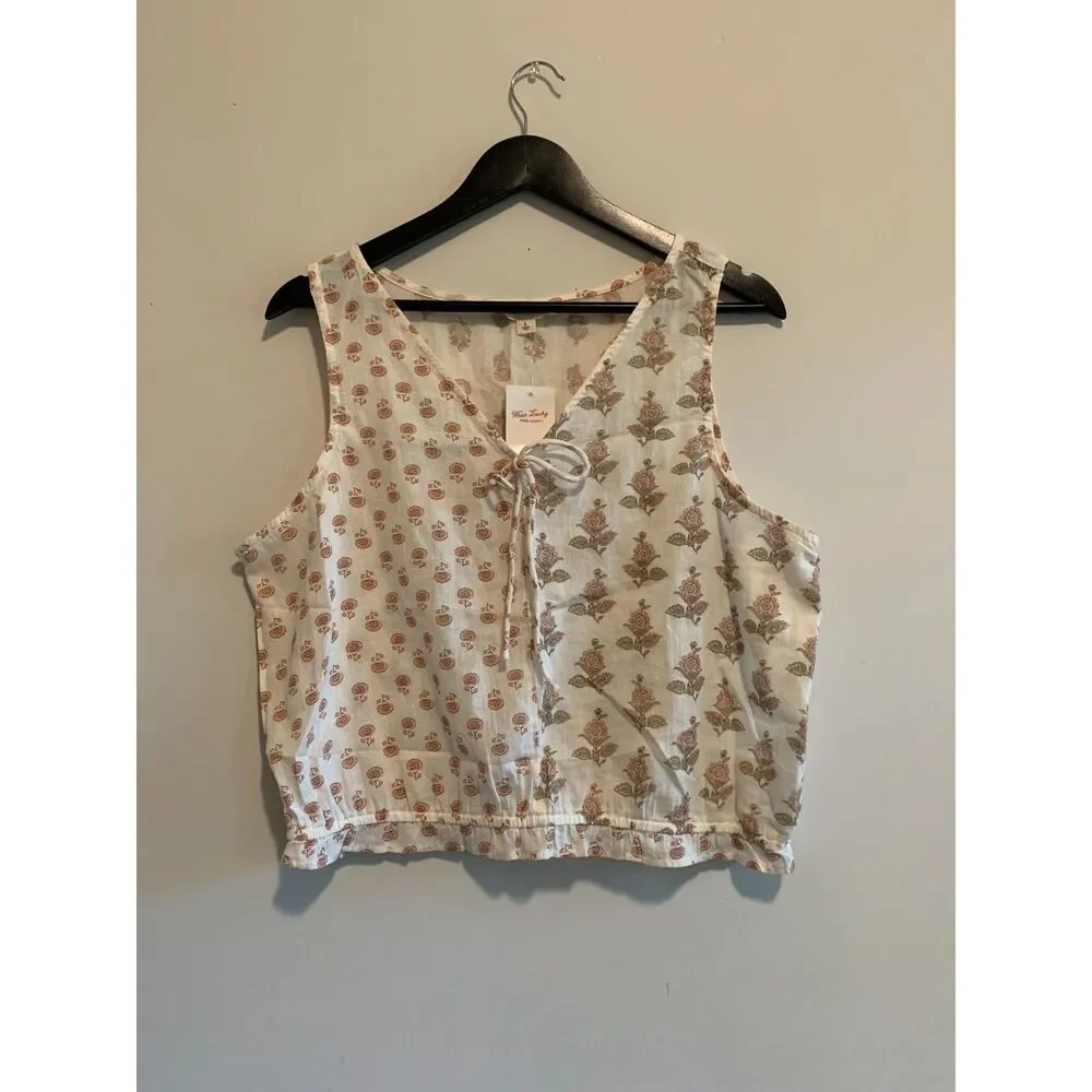 NWT Lucky Brand Floral Sleeveless Tunic Tank Top with Bow Detail Women’s Size L - Picture 1 of 6